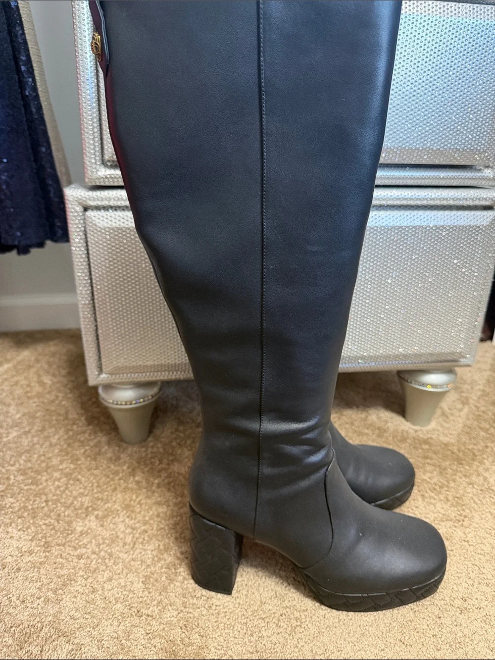 Kurt Geiger Black Over-the-Knee Platform Block Heel Boots